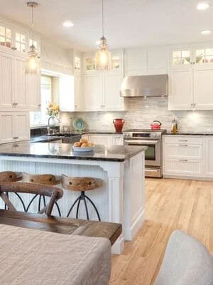 Modern kitchen with granite countertops and custom cabinetry