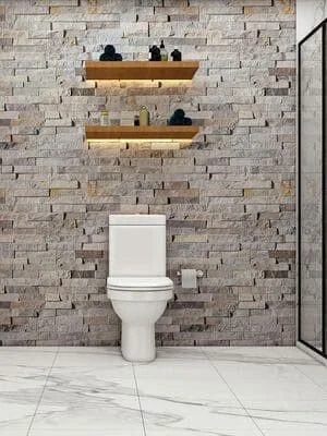 Modern Bathroom Remodel with Stacked Stone Accent Wall