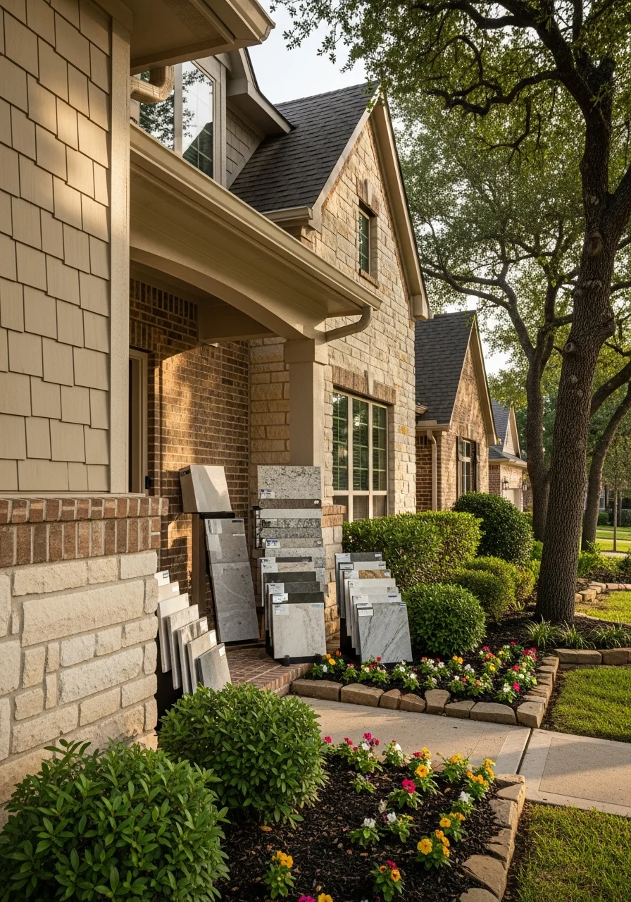Portrait shot of a Flower Mound home's exterior showing quality construction and neighborhood character.