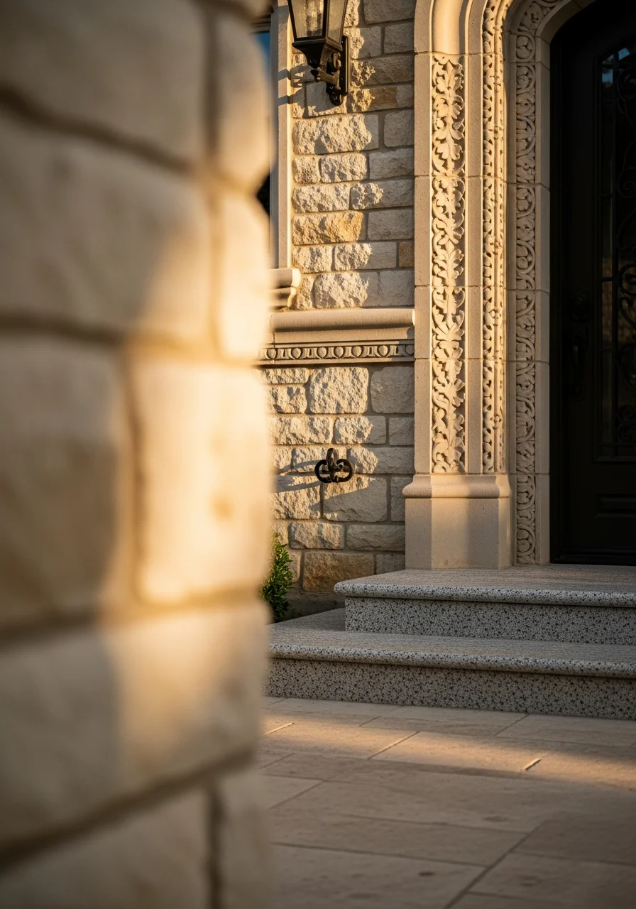 Close-up of a Highland Park estate's architectural details showing period craftsmanship and elegant design.