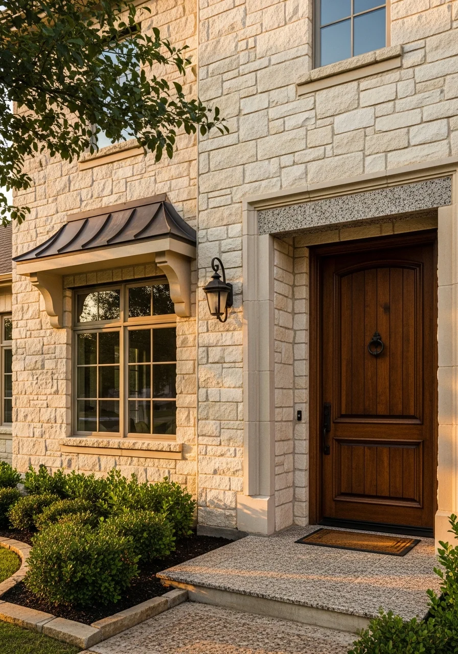 Detailed shot of a Southlake home's exterior entrance showcasing upscale finishes and architectural refinement.